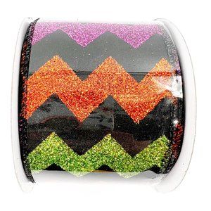 NEW Wired Ribbon Halloween Glitter Chevron Design 2.5"